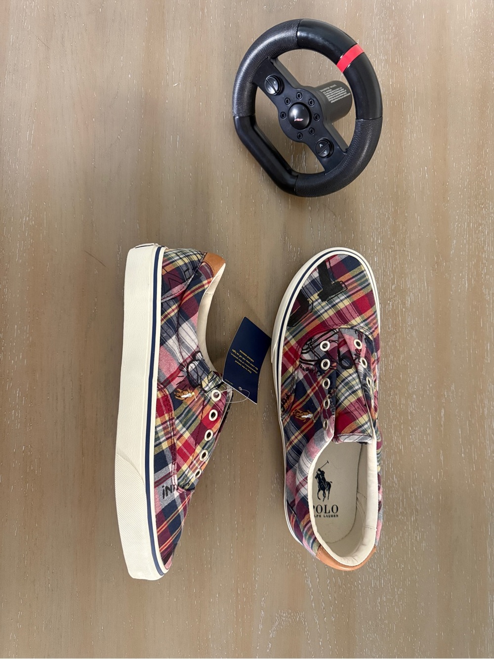 Polo by Ralph Lauren Mens  Plaid Canvas Sneakers - Red, Navy, Yellow